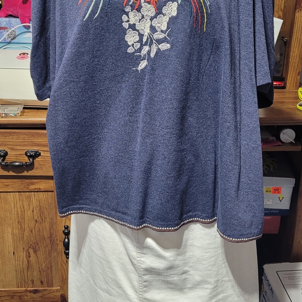 Cato Navy Blue Blouse with Floral Design
